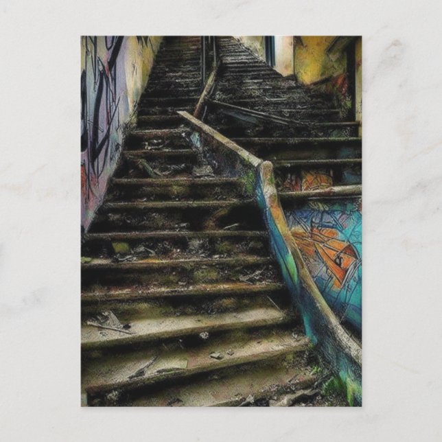Postal Arte urbano en escaleras Edificio abandonado (Anverso)