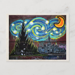 Postal Arte Urbano Graffiti Paisaje Nocturno Remixado por