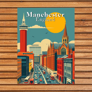 Postal Arte Urbano Retro de Mánchester, Inglaterra