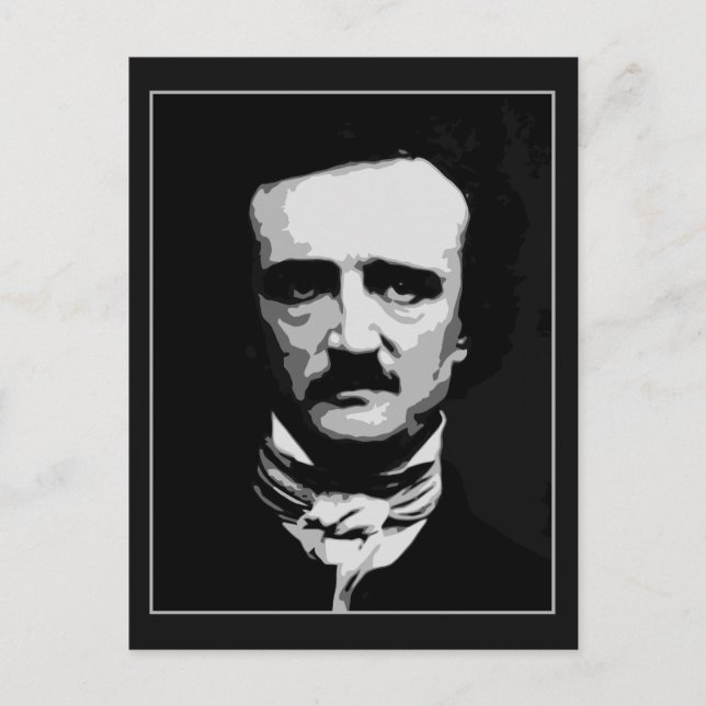 Postal Arte vector blanco y negro, Edgar Allan Poe (Anverso)