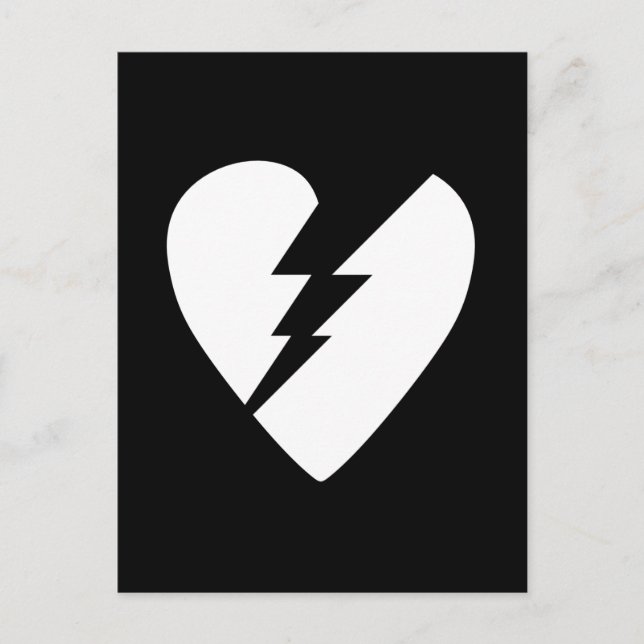 Postal Arte vector de corazón roto en blanco y negro (Anverso)