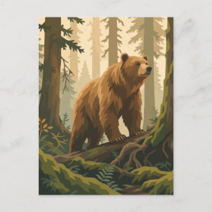 Postal Arte vectorial de majestuoso oso grizzly en bosque