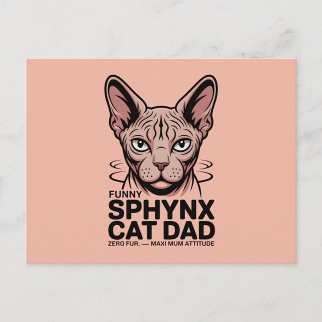 Postal Arte vectorial divertido de papá gato Sphynx (Anverso)