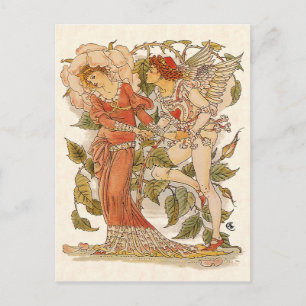 Postal Arte victoriano vintage, Rosa de Walter Crane