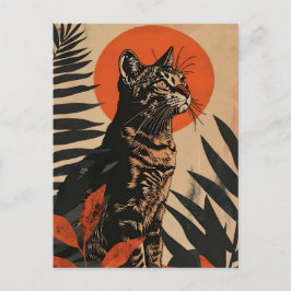 Postal Arte vintage de gato bengalí