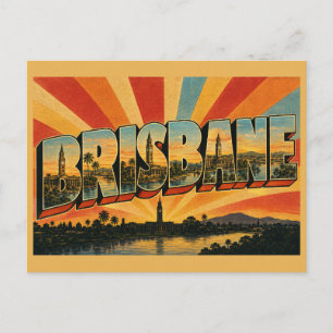 Postal Arte Vintage de la Ciudad Ribereña de Brisbane Que