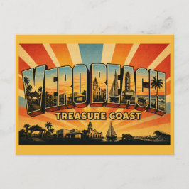 Postal Arte Vintage de la Costa del Tesoro de Vero Beach
