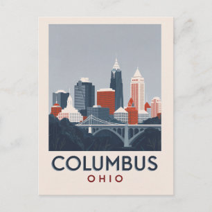 Postal Arte vintage de la silueta urbana de la ciudad de