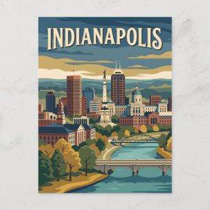 Postal Arte vintage de la silueta urbana del centro de In