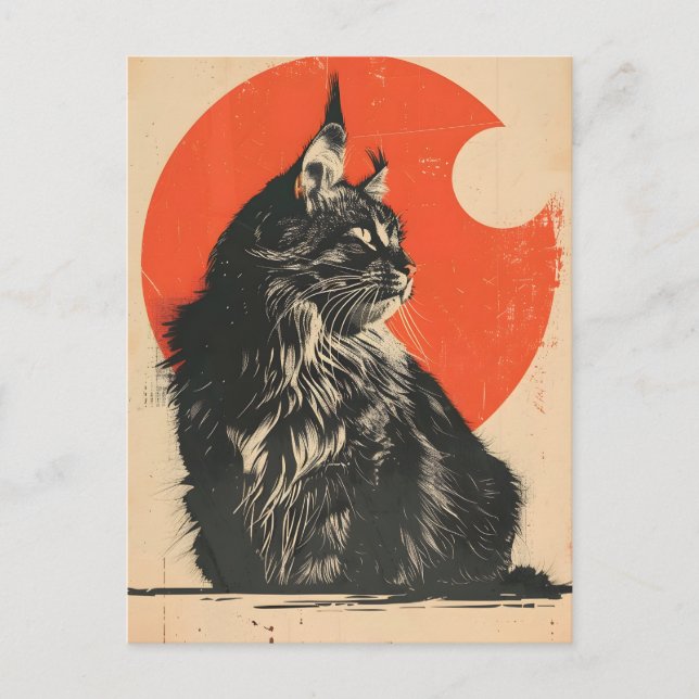 Postal Arte vintage de Maine Coon Cat (Anverso)