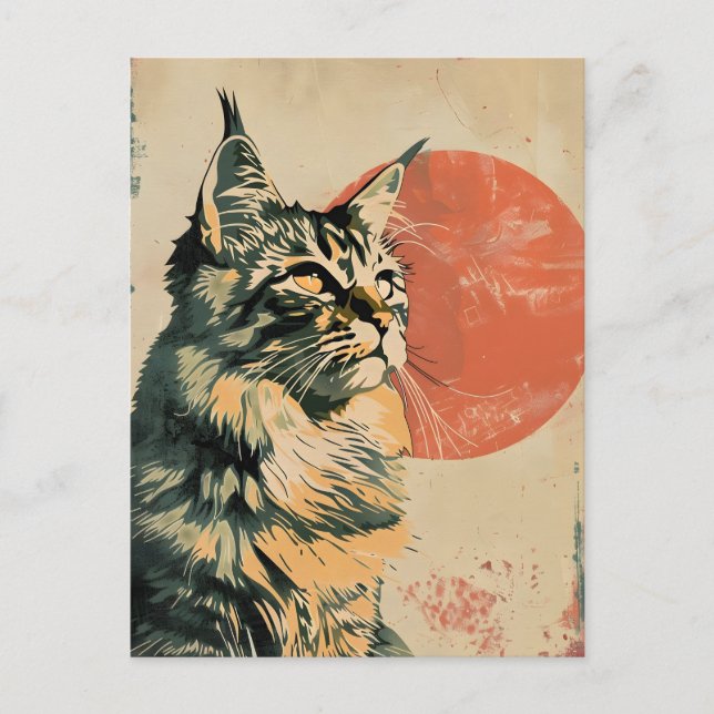 Postal Arte vintage de Maine Coon Cat (Anverso)