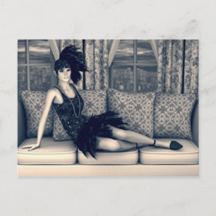 Postal Arte vintage de mujer flapper Art Déco azul