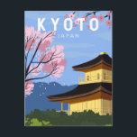 Postal Arte Vintage de Viaje a Kyoto Japón<br><div class="desc">Diseño de arte vectorial de Kyoto. Es famoso por sus numerosos templos budistas clásicos,  así como jardines,  palacios imperiales,  santuarios sintoístas y casas de madera tradicionales.</div>