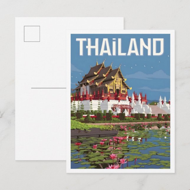 Postal Arte Vintage de Viajes Tailandia (Anverso / Reverso)