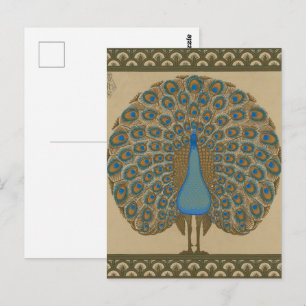 Postal Arte vintage de Walter Crane del pavo real azul do