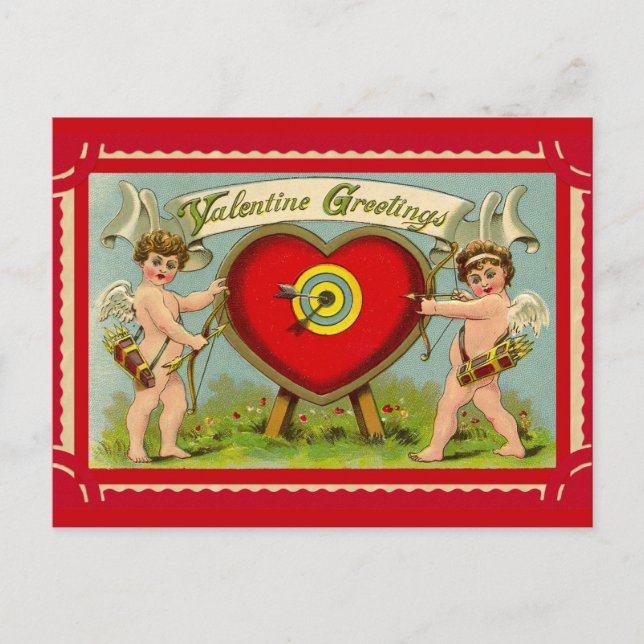 Postal Arte vintage del cupido del día de San Valentín (Anverso)