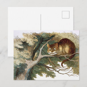 Postal Arte vintage del Gato de Cheshire de Alicia en el