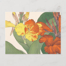 Postal Arte vintage japonés de tigres Lily Woodblock