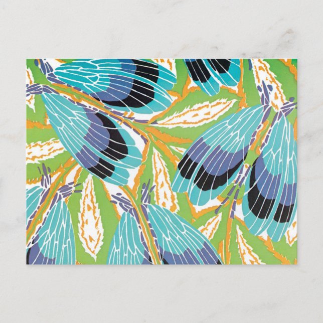 Postal Arte Vintage Jazz Pochoir Jardín Bugs Insectos (Anverso)