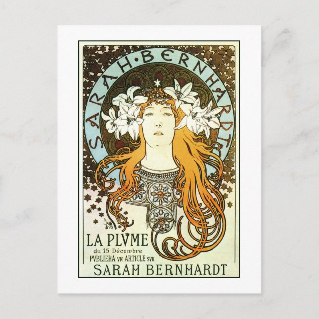 Postal Arte vintage nuevo Mucha Sarah Bernhardt (Anverso)