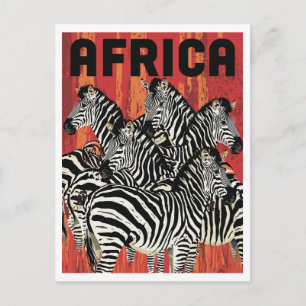 Postal Arte Vintage Safari Cebra Africano