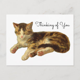Postal Arte vintage victoriano de gato durmiendo pensando