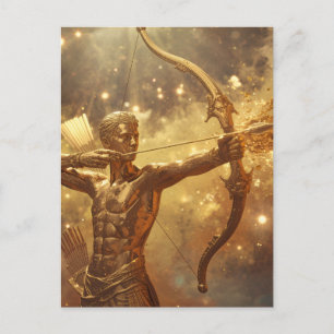Postal Arte Zodiacal del Arquero Sagitario Dorado - Astr 