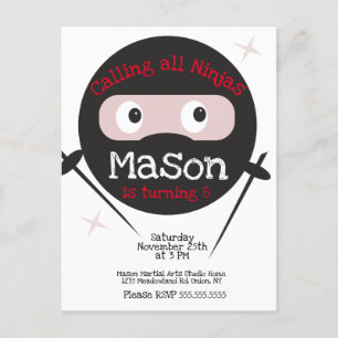 Postal Artes Marciales Ninja Karate Cumpleaños Niños Cual