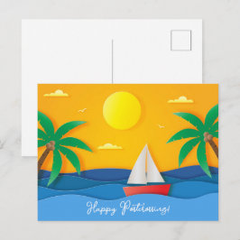 Postal Artesanía de papel puesta de sol océano vela