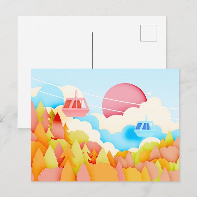 Postal Artesanía en Papel: Tranvías de Otoño (Anverso / Reverso)