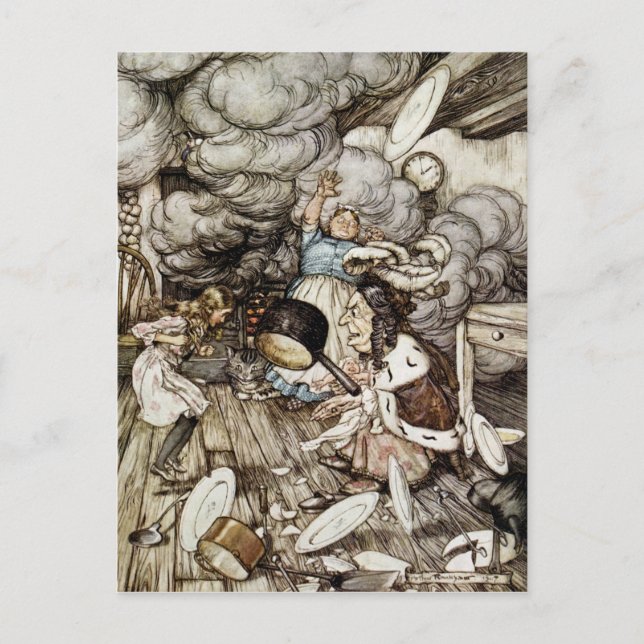 Postal Arthur Rackham | En la cocina de la Duquesa, Ilust (Anverso)