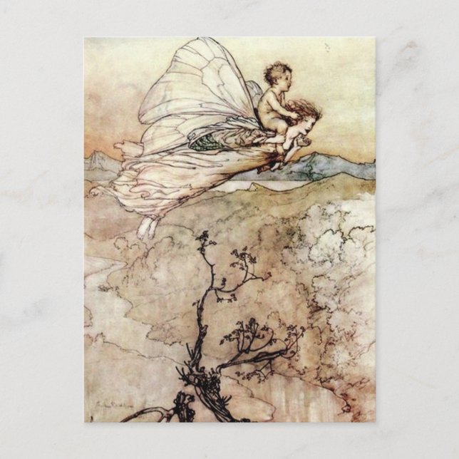 Postal Arthur Rackham Fairy y Baby Flying (Anverso)