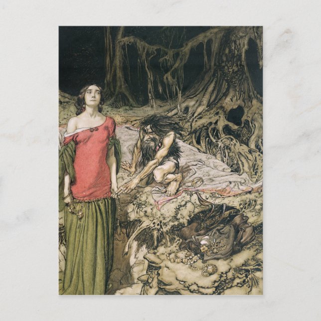 Postal Arthur Rackham | La madera de Grimhilde, la polill (Anverso)