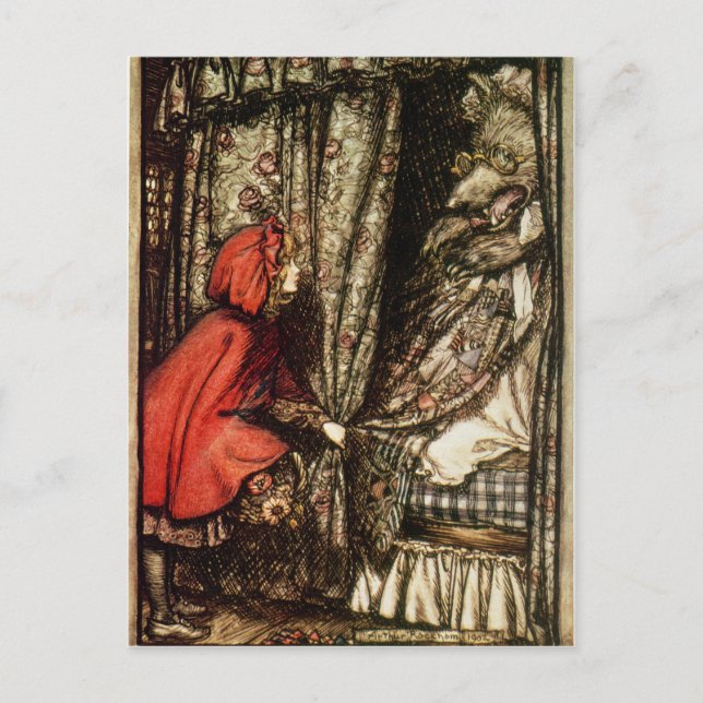 Postal Arthur Rackham | Pequeña Caperucita Roja (Anverso)