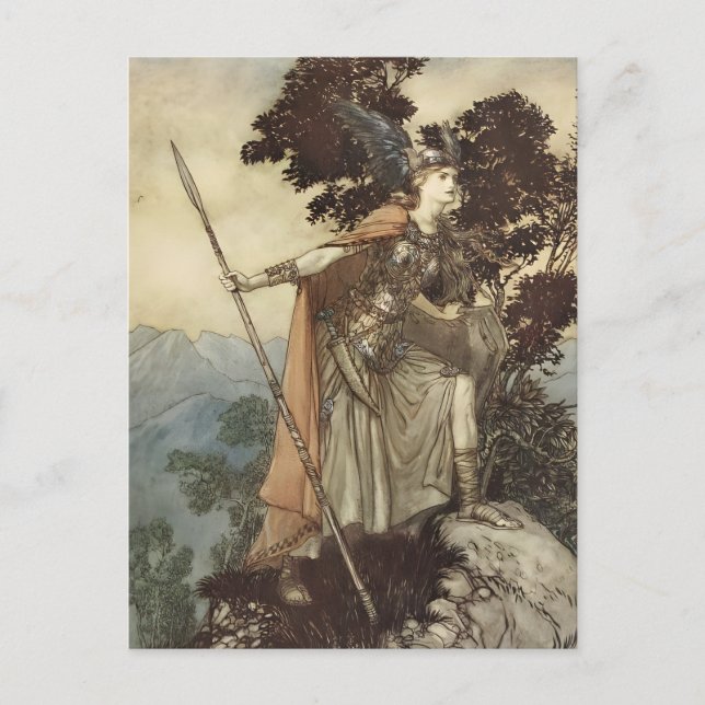 Postal Arthur Rackham Richard Wagner Brünnhilde Viking (Anverso)
