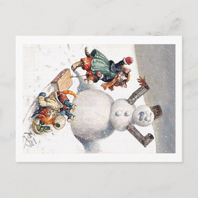 Postal Arthur Thiele - Gatitos se tambalean en la nieve (Anverso)