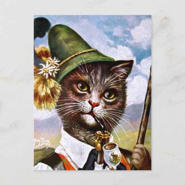 Postal Arthur Thiele - Gato de los Alpes Bávaro (Anverso)