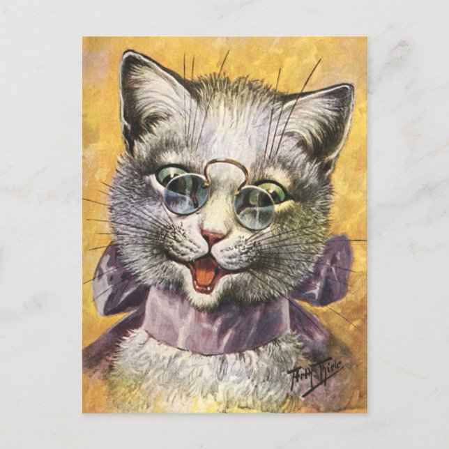 Postal Arthur Thiele - Gato femenino con gafas (Anverso)