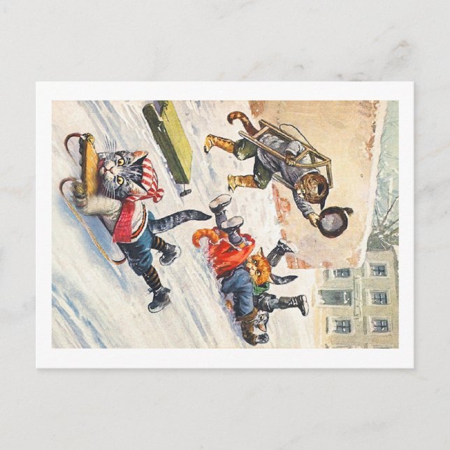 Postal Arthur Thiele - Gatos Antropomórficos Bobsledding (Anverso)
