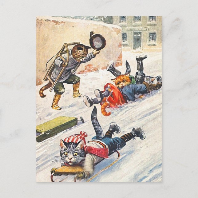 Postal Arthur Thiele - Gatos Antropomórficos Bobsledding (Anverso)