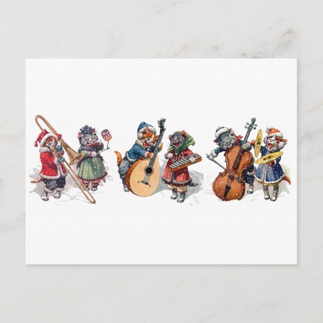 Postal Arthur Thiele - Orquesta de Gatos en la Nieve (Anverso)