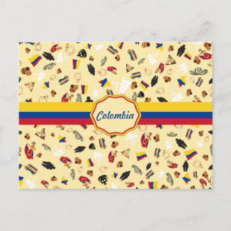 Postal Artículos famosos de Colombia con la bandera