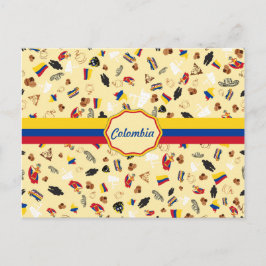 Postal Artículos famosos de Colombia con la bandera