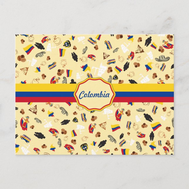 Postal Artículos famosos de Colombia con la bandera (Anverso)