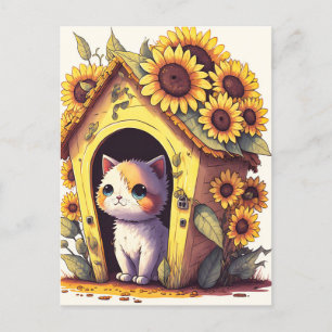 Postal Artista Adorable Posando Ilustracion Gato Kitty