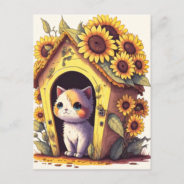 Postal Artista Adorable Posando Ilustracion Gato Kitty (Anverso)