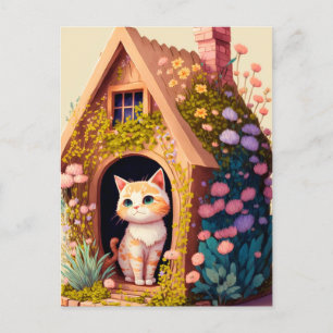 Postal Artista Adorable Posando Ilustracion Gato Kitty
