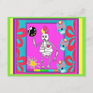 Postal Artista de esqueletos, Día de los Muertos, Arte