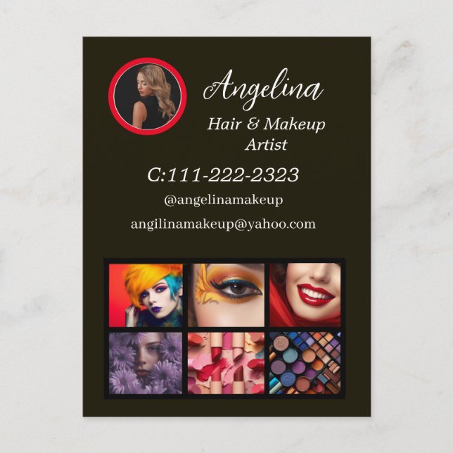 Postal Artista de maquillaje de fotos Black Modern (Anverso)