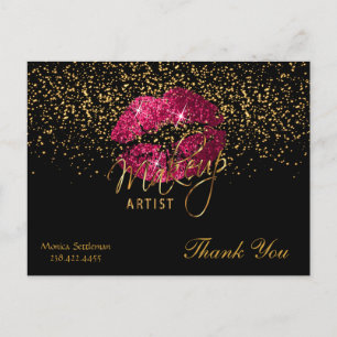 Postal Artista de maquillaje de labios rosados calientes 